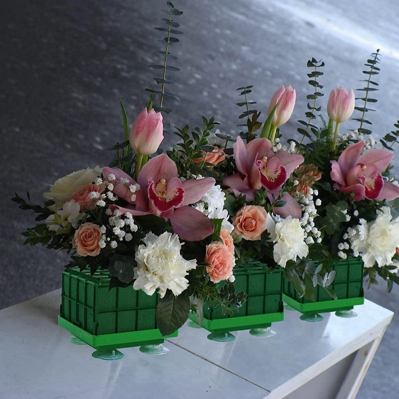 16 Pieces Cage Floral Foam for Flowers Square Floral Foam Cage Flower Holder with Floral Foam for Flowers Cage