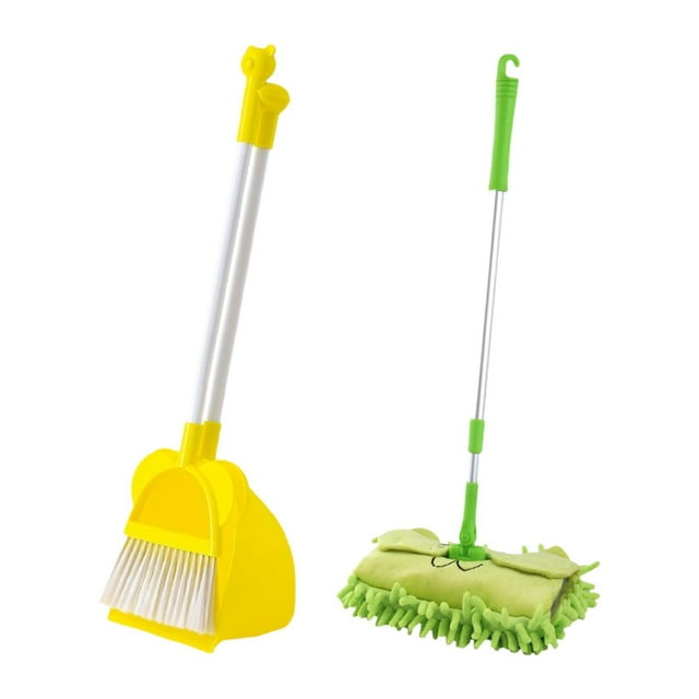 HILABEE Mini Broom and Dustpan Mop Set for Kids Children Housekeeping Cleaning Tools green mop