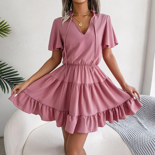 Ausyst Summer Dress for Women 2034 Fashion Casual Slim V shaped