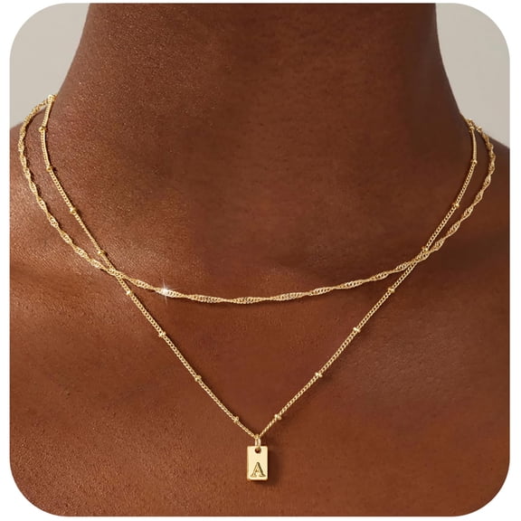 Turandoss Layered Initial Necklaces for Women Dainty Letter A Initial Necklaces Layered 14K Gold Plated Letter Necklace Personalized Birthday Gifts for Mom Wife