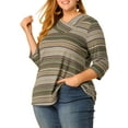 thumbnail image 4 of Unique Bargains Women's Plus V Neck 3/4 Sleeve Stripe Boho Knit Blouse 1X Green, 4 of 8