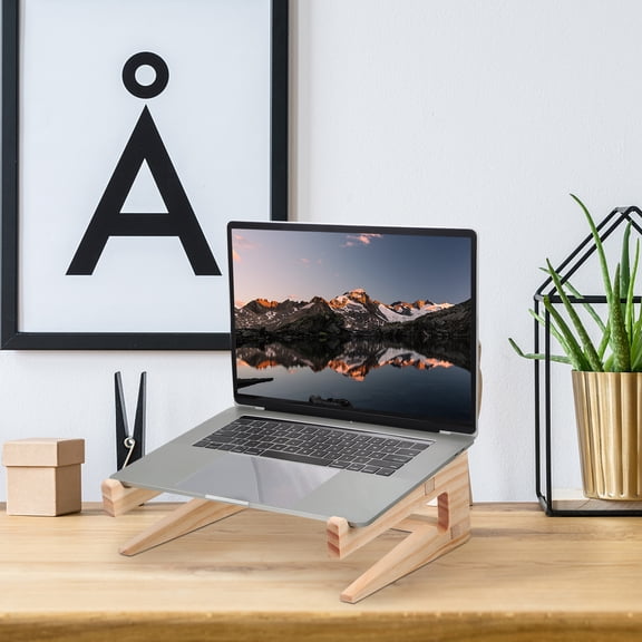 Tineasur Light Yellow Wood Laptop Holder and Storage Rack for Comfortable Viewing and Cooling