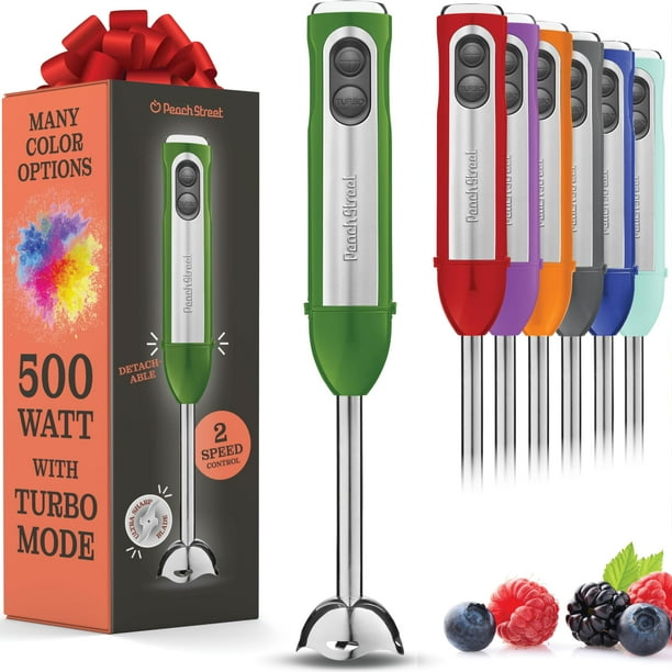 Potente batidora de inmersión, batidora de mano eléctrica de 500 vatios con modo turbo, base desmontable. Batidora de cocina de mano para sopa, batidos, puré, comida para bebés, cuchillas de acero ino