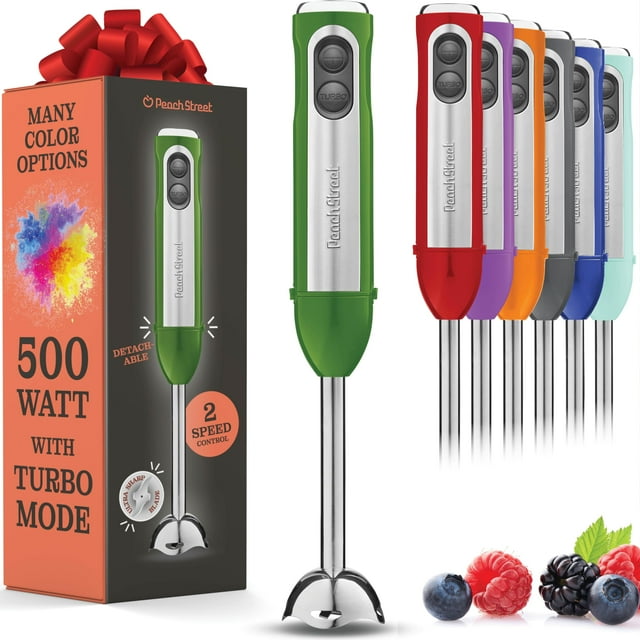Potente batidora de inmersión, batidora de mano eléctrica de 500 vatios con modo turbo, base desmontable. Batidora de cocina de mano para sopa, batidos, puré, comida para bebés, cuchillas de acero ino