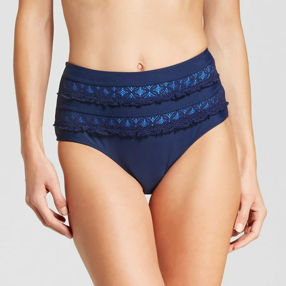 Mossimo Navy High Waist Lace Cheeky Bikini Bottom Swimwear Women's Small