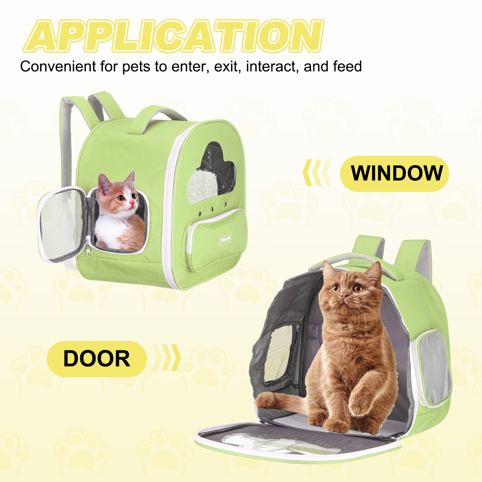 Cat Backpack Carrier, Large Space & Breathable, Pet Hiking Travel Backpack for Cats Green