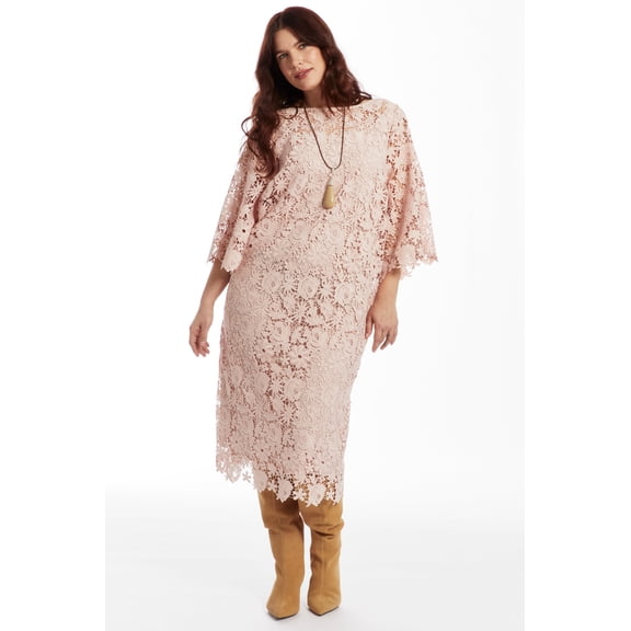 June Vie Women's Plus Size Bell-Sleeve Lace Midi Dress