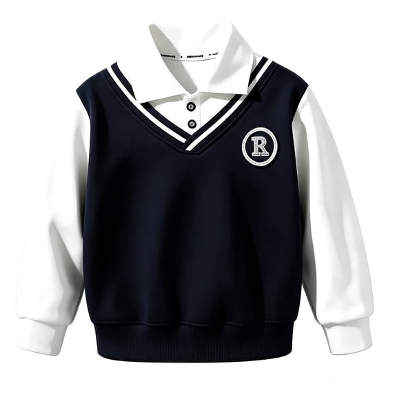 Annhoo Kids School Uniform Shirts Fashion Long Sleeve Lapel Neck Blouses Loose Casual Going out Pullover