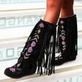 thumbnail image 2 of NOKIO Women'S Suede Knee High Boots Woman Style Women Heels Fringe Flock Chinese Boots Boots High Long Flat Tassel Nation Leather Fashion Knee Women's Boots Women'S Knee High Lace-Up Field Boots, 2 of 6