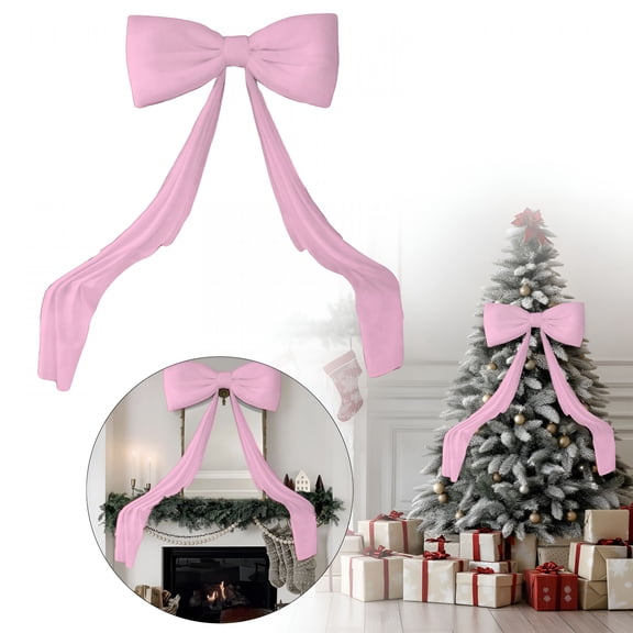BESTSKY Christmas Bows Decor Bow Tree Topper Giant Christmas Tree Bow Christmas Decorations Giant Velvet Bows for Christmas Tree Window Wall Xmas Decoration Pink,6 Ft