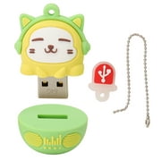 Cartoon Flash Drive PVC USB2.0 Cat Pattern Plug and Play Shockproof U Disk for Phone Laptop Yellow Green 64g