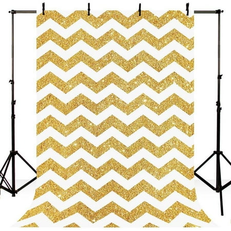 Hellodecor Polyster 5x7ft Photography Backdrops Party Gold And White