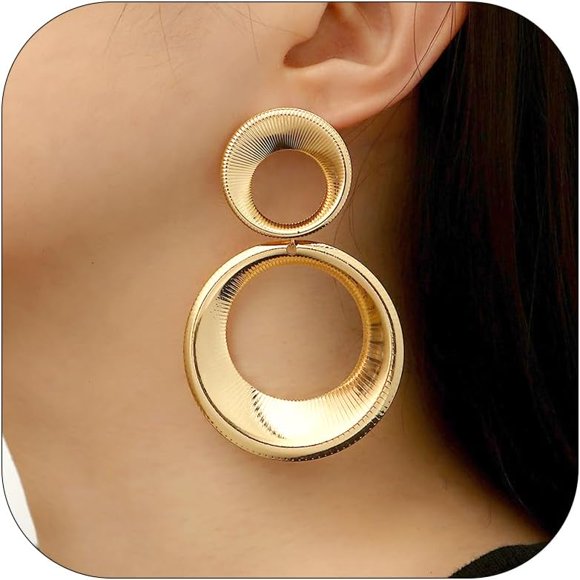HAHDAXIA Boho Circle Earrings for Women Dangle Gold Geometric Statement Earrings Double Circle Geometric Earrings for Women Girls