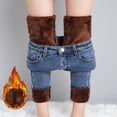 thumbnail image 1 of Pantalones vaqueros térmicos para mujer, Jeans elásticos de felpa cálida para la nieve, pantalones de mezclilla gruesos para estudiantes, pantalones de lana de piel para mamá, invierno, nuevo, 1 of 5