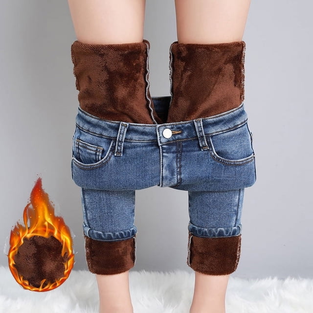 Pantalones vaqueros térmicos para mujer, Jeans elásticos de felpa cálida para la nieve, pantalones de mezclilla gruesos para estudiantes, pantalones de lana de piel para mamá, invierno, nuevo