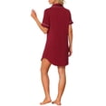thumbnail image 3 of INSPIRE CHIC Camisón de Botones para Mujeres, Vestido de Pijamas, Mangas Cortas, Ropa de Verano, Camisones de Noche, Color Rojo Vino, 3 of 6