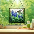 thumbnail image 2 of Bluebonnet and Hummingbirds Stained Glass Panels Window Hangings Tiffany Glass Traditional Art Crafts for Home Decor Gifts Square design, 8in 74OR5, 2 of 6