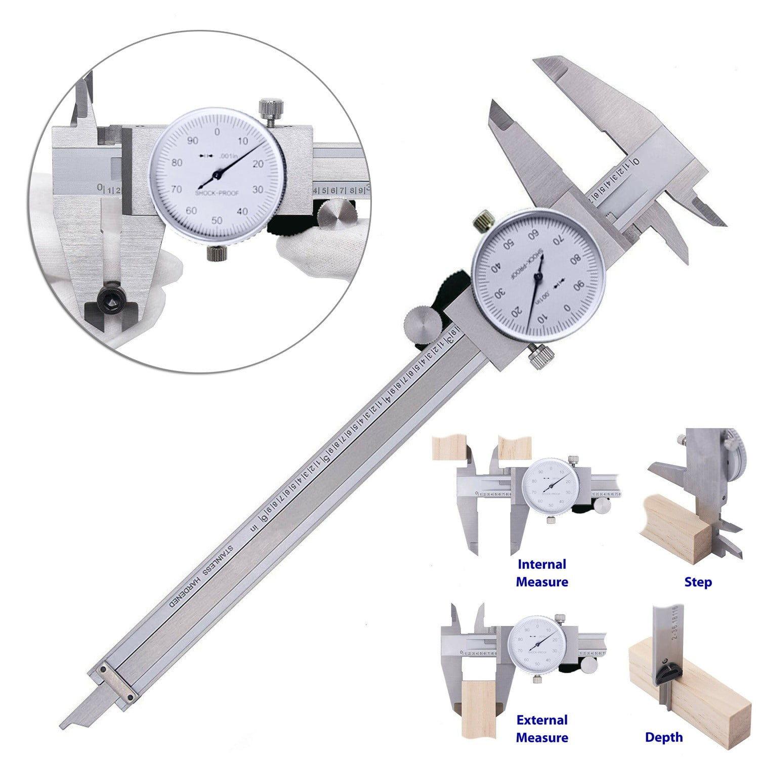 6 Inch/0.001inch for Dial Vernier Caliper Measurement Gauge Micrometer Tool 6inch