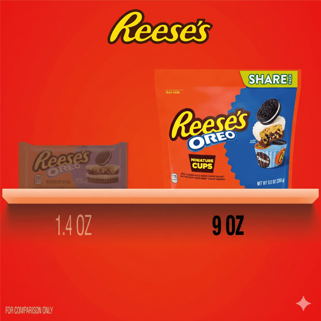 4 bags of Reese's OREO Miniatures Milk Chocolate and White Creme Peanut Butter Cups Candy, Share Pack 9 oz