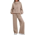 thumbnail image 1 of Conjuntos Deportivos de Dos Piezas para Mujer, Ideales para Otoño. Incluyen Sudadera con Cordón Ajustable y Pantalón Deportivo de Pierna . Caqui L, 1 of 10