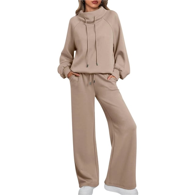 Conjuntos Deportivos de Dos Piezas para Mujer, Ideales para Otoño. Incluyen Sudadera con Cordón Ajustable y Pantalón Deportivo de Pierna . Caqui L