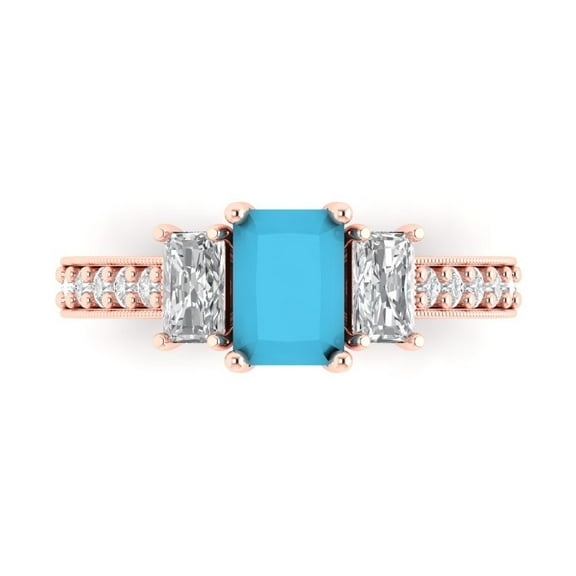 Clara Pucci 14K Rose Gold 1.88ct Turquoise Three-Stone Ring for Women