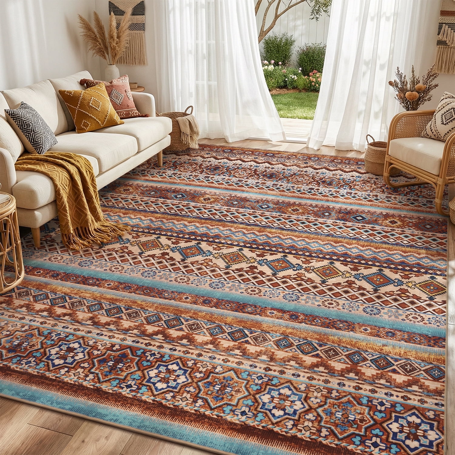 SIXHOME 6'x9' Tribal Geometric Area Rug Large Indoor Carpet for Living Room Bedroom Dining Room Boho Decor Red