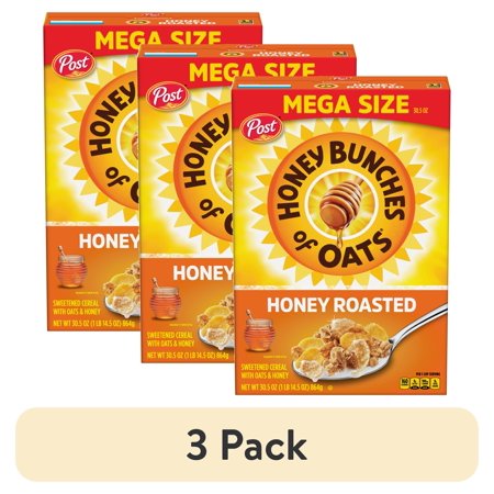 (3 pack) Post Honey Bunches of Oats Honey Roasted Breakfast Cereal, 30.5 OZ Box
