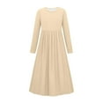 thumbnail image 4 of IVEYRTF Girls Fashion Long Sleeve Round Neck Solid Color Dress with Pockets Children's Casual Everyday Play Dresses for Big Kids Spring Fall(Beige,5 Years), 4 of 6