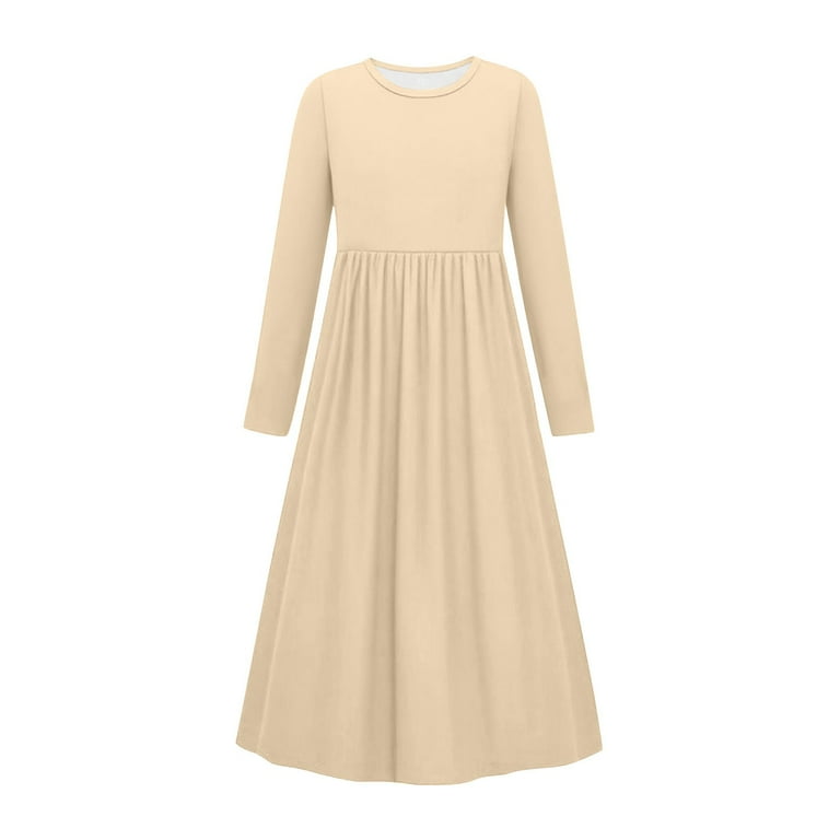 HVOBTTY Toddler's Soft Maxi A-Line Dresses, Spring Dresses for Kid Girls'  Casual Comfy Solid Color Long Sleeve Round Neck Pocket Straight Maxi  Versatile Daily Loose Dresses Beige, 13-14 Years - Walmart.com