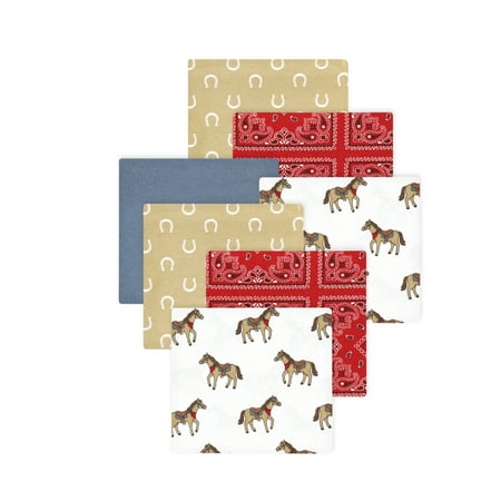 Little Treasure Hudson Baby Boys Cotton Poly Flannel Receiving Blankets 7-Pack, Red Cowboy, 30x30 inches