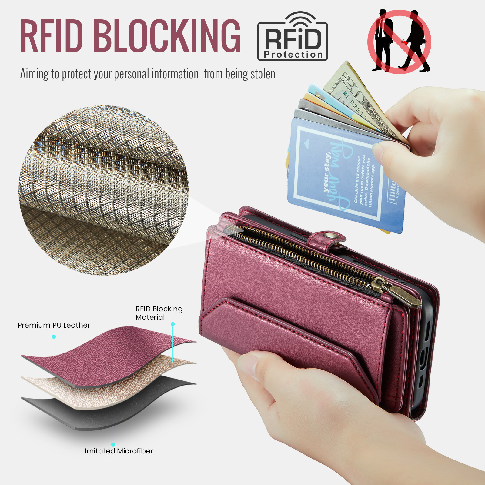 Compatible with Samsung Galaxy S25 Plus S25+ 5G Zipper Wallet Phone Case Tempered Glass Screen Protector Crossbody Lanyard Strap Flip Card Holder Slot Cell Cover for S25Plus 25S + S 25 Women Wine Red