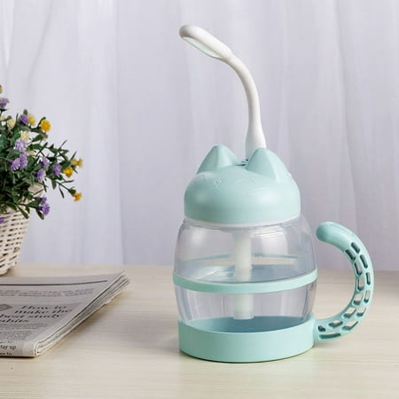 

3 in 1 420ML USB Air Humidifier Ultrasonic Cool-Mist Adorable Mini Humidifier with LED Light Mini USB Fan Office Blue