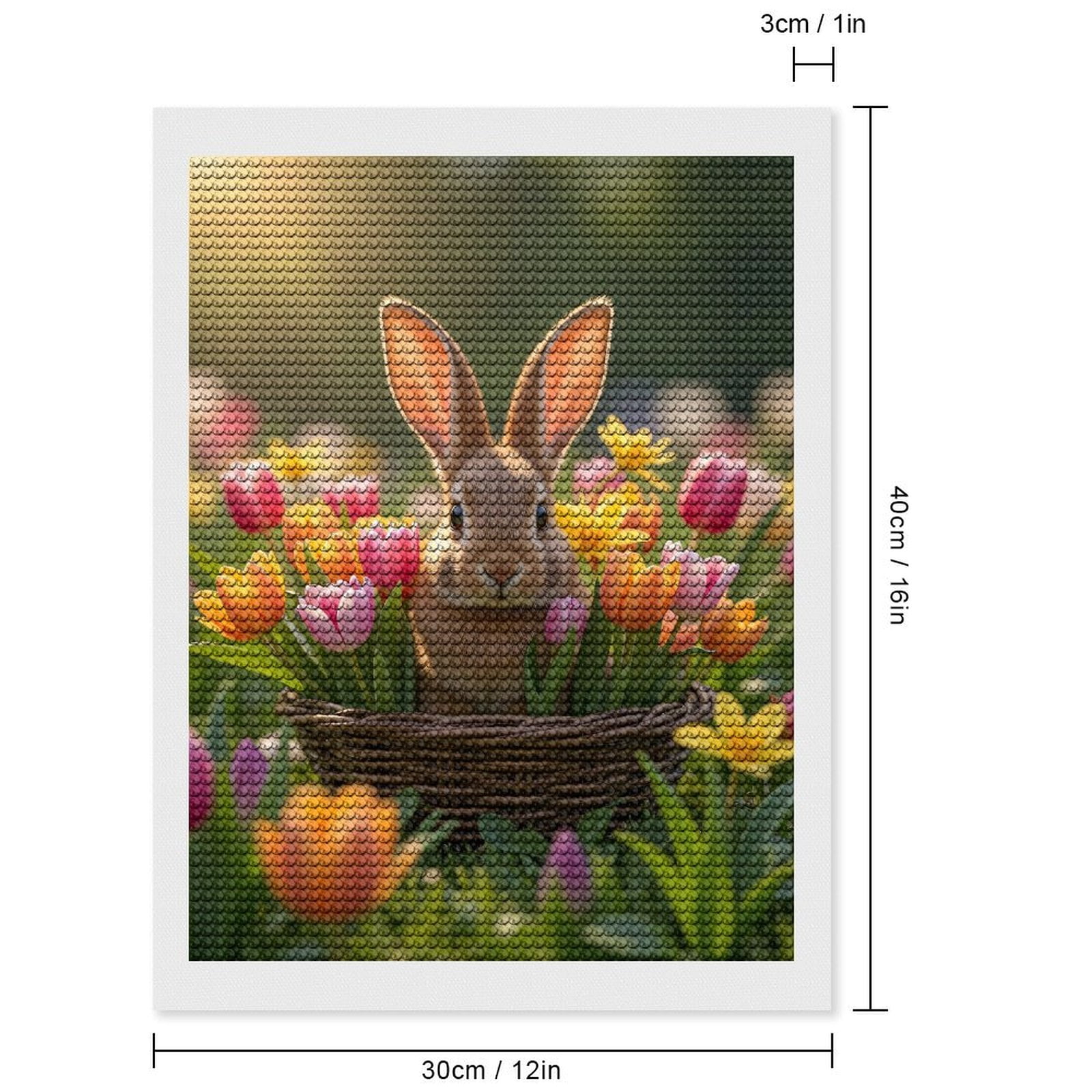 Diamond Art Kits for Adults, Rabbit Basket Spring Flowers 5D Diamond Painting Kits for Adults Beginners, DIY Full Drill Diamond Painting, Gem Art and Crafts 12x16
