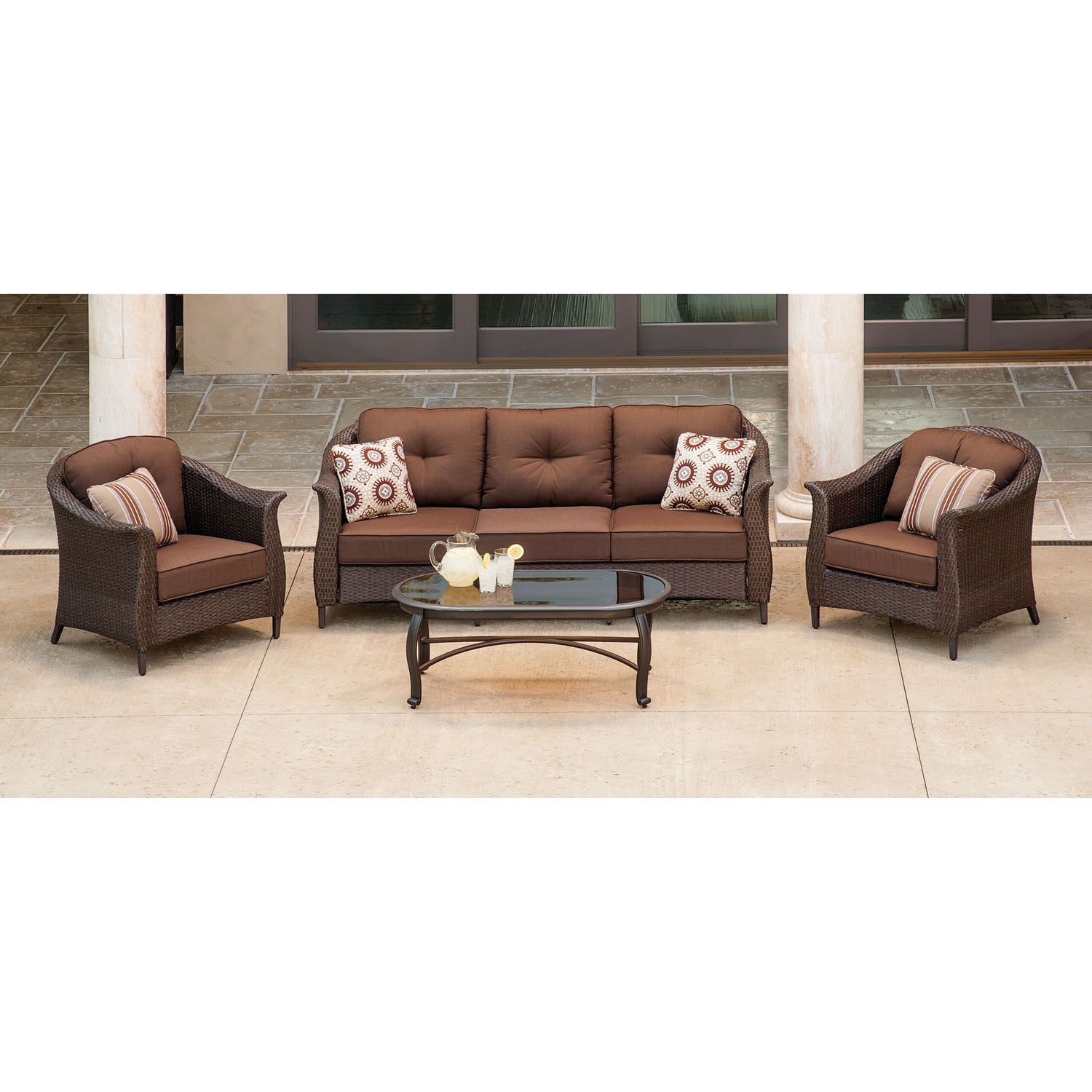 Hanover Outdoor Furniture Gramercy 4 Piece Wicker Patio Seating Set Brown Brickseek