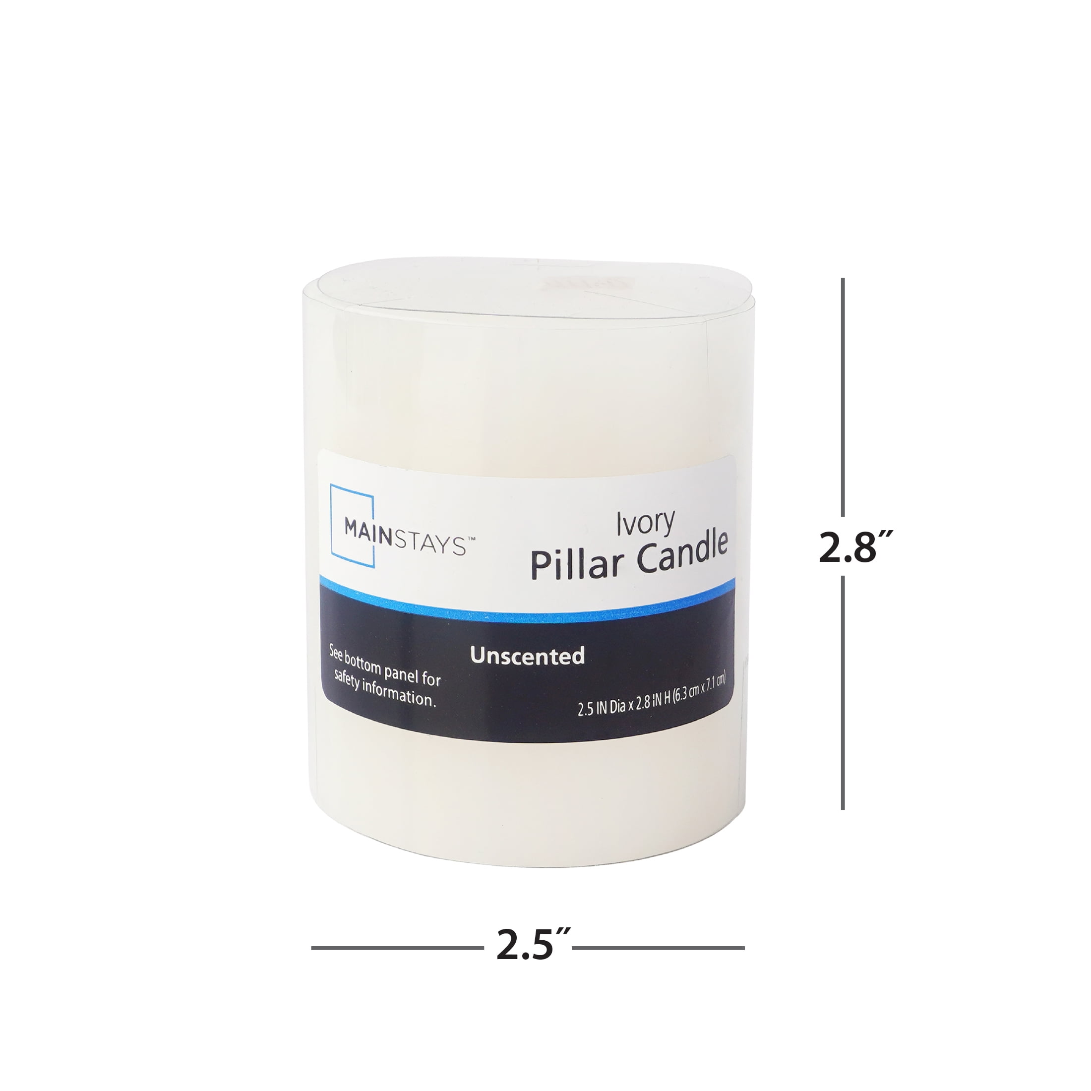 Mainstays Single Wick 2.5" x 2.8" Pillar Candle, Unscented, Ivory