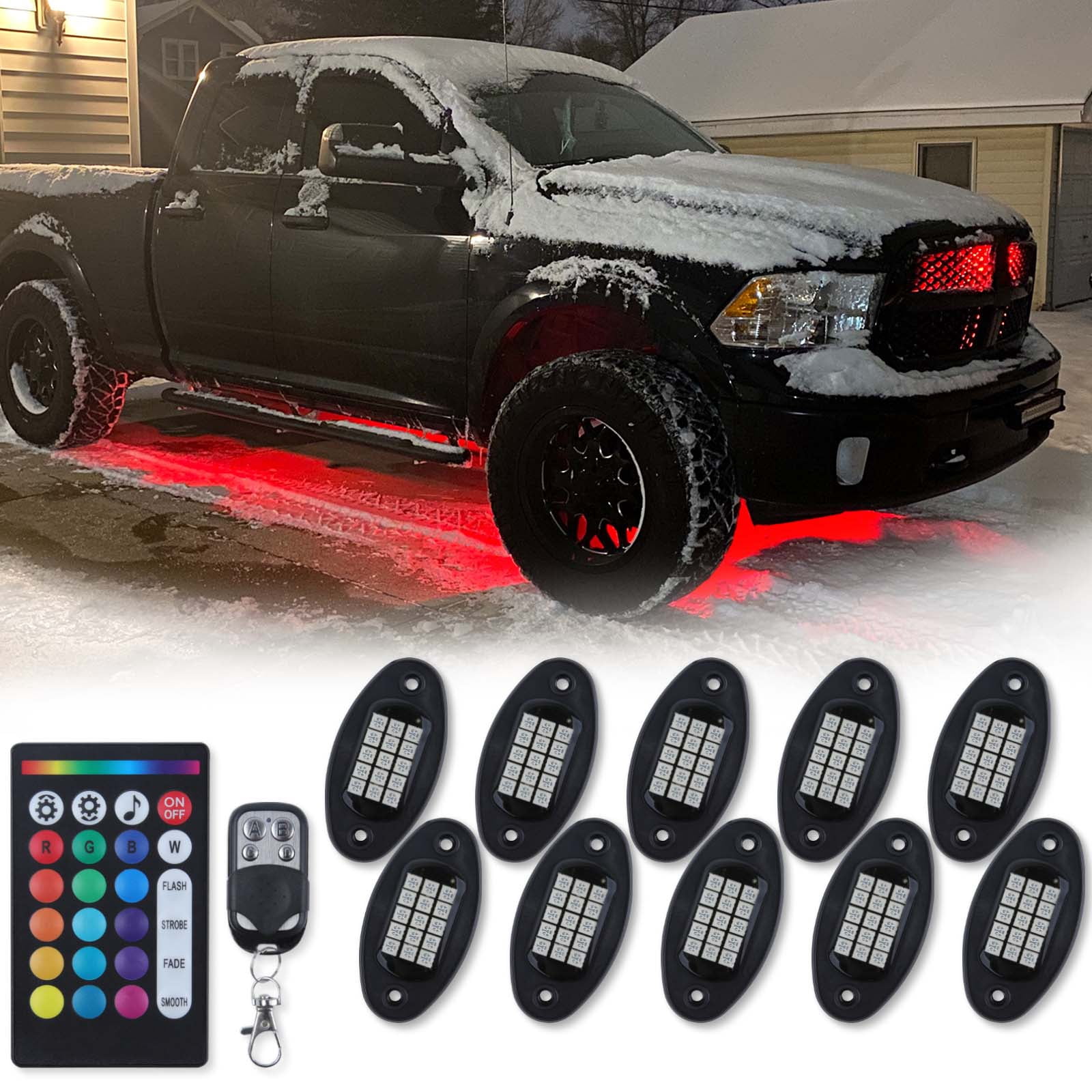 10Pods RGB LED Rock Lights with APP/RF Remote Control, Underglow Lights Multi Zone Neon Exterior Lights Multicolor 12v Waterproof for Trucks Accessories Jeep UTV SUV ATV Golf Cart Offroad
