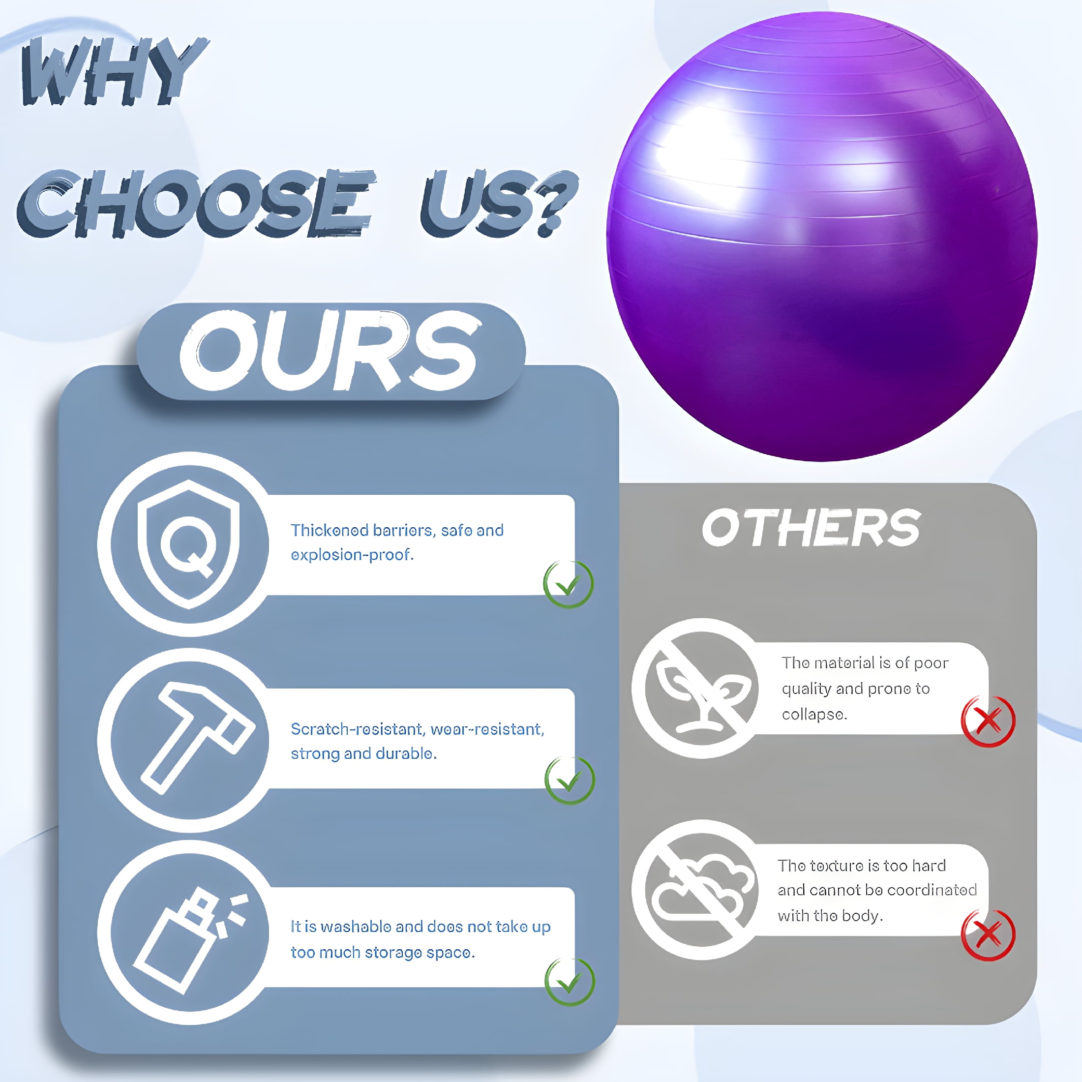 BESTSKY 2026 New Exercise Ball,17.72In Exercise Balls,Safety and Explosion-Proof Workout Ball,For Home Workout,Yoga,Physical Therapy,Purple