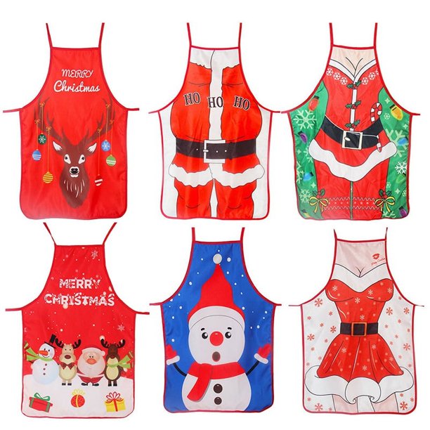 Delantal navideño divertido para hornear, 6 paquetes de 71,5 x 57 cm, delantal navideño para mujeres y hombres, delantales de cocina ajustables para chef, lindo delantal navideño, regalo para panader