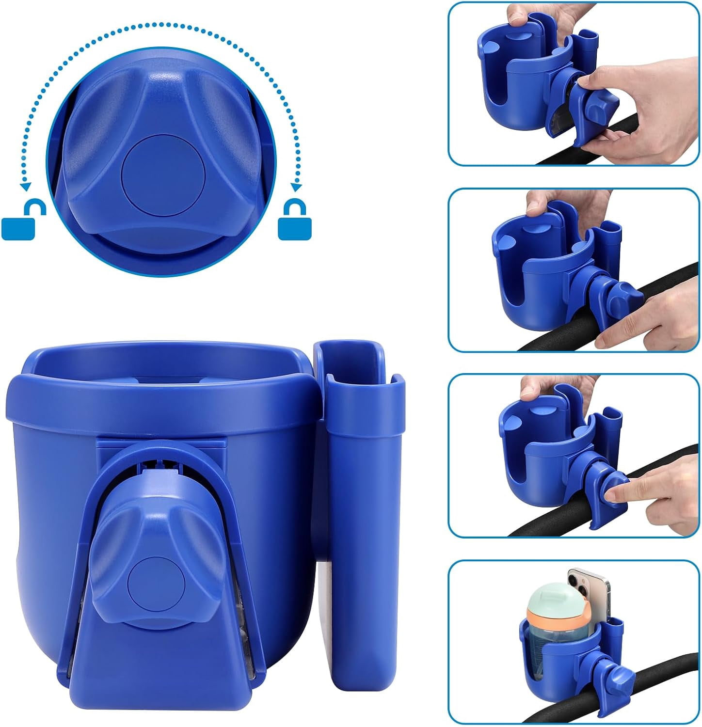 Stroller Cup Holder with Phone Holder, Bike Cup Holder, Universal Cup Holder for Uppababy Nuna Doona Strollers, 2-in-1 Cup Phone Holder for Walker Wheelchair Scooter Accessory