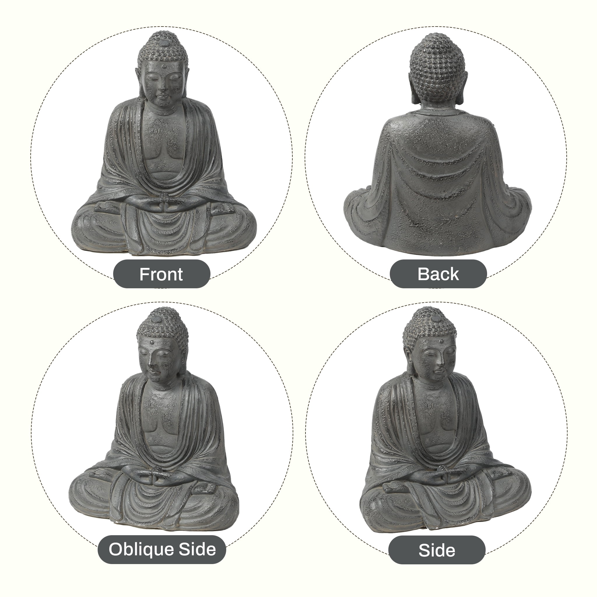 LuxenHome Buddha Statue Outdoor and Indoor, 17" Fiber Stone Meditating Buddha Garden Statues Outdoor, Zen Sculptures, Outdoor Statues for Garden, Patio, Backyard Deck