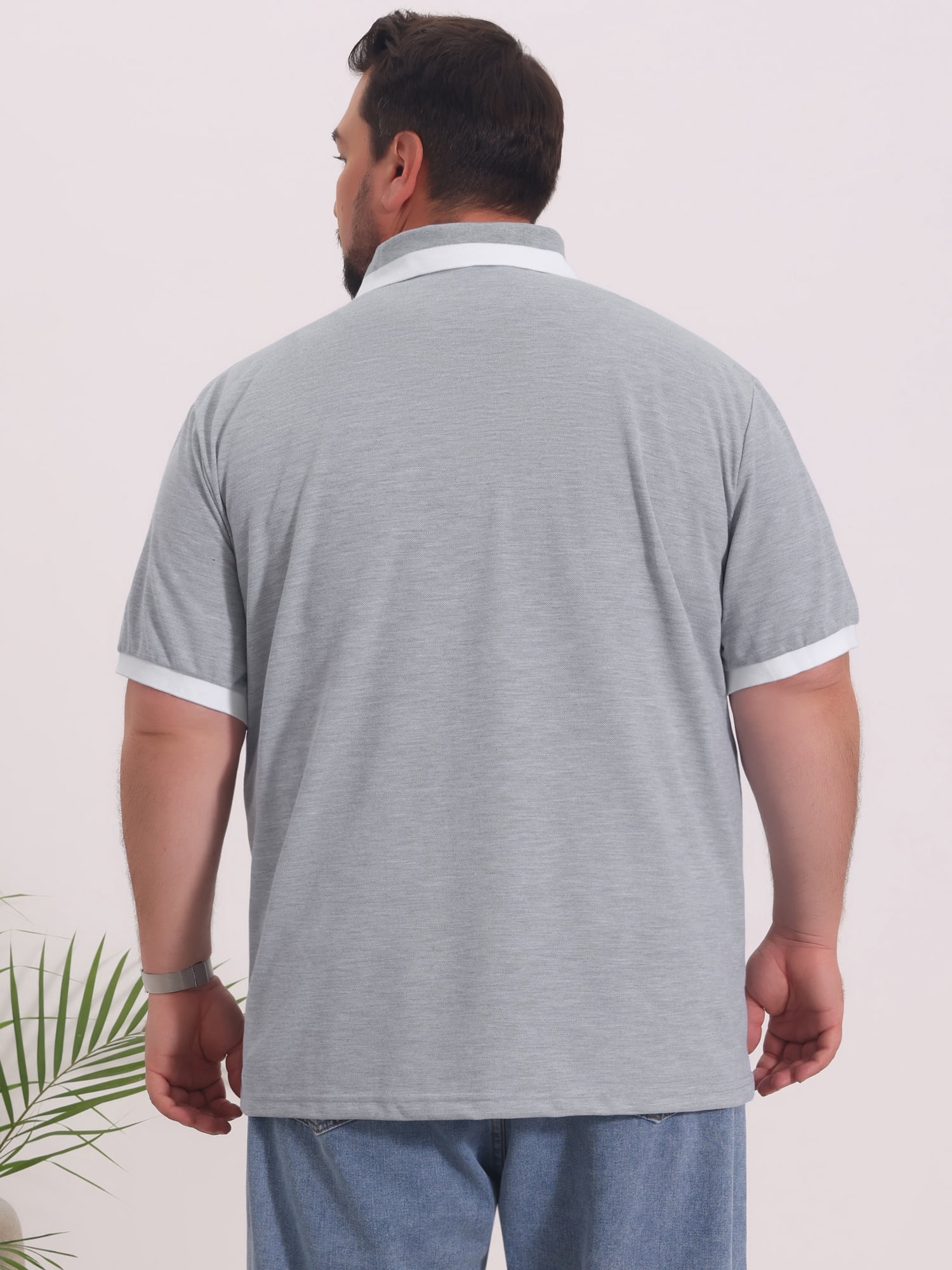 DARING DIVA Men's Big Tall Contrast Color Short Sleeve Button Down Polo XL Light Gray