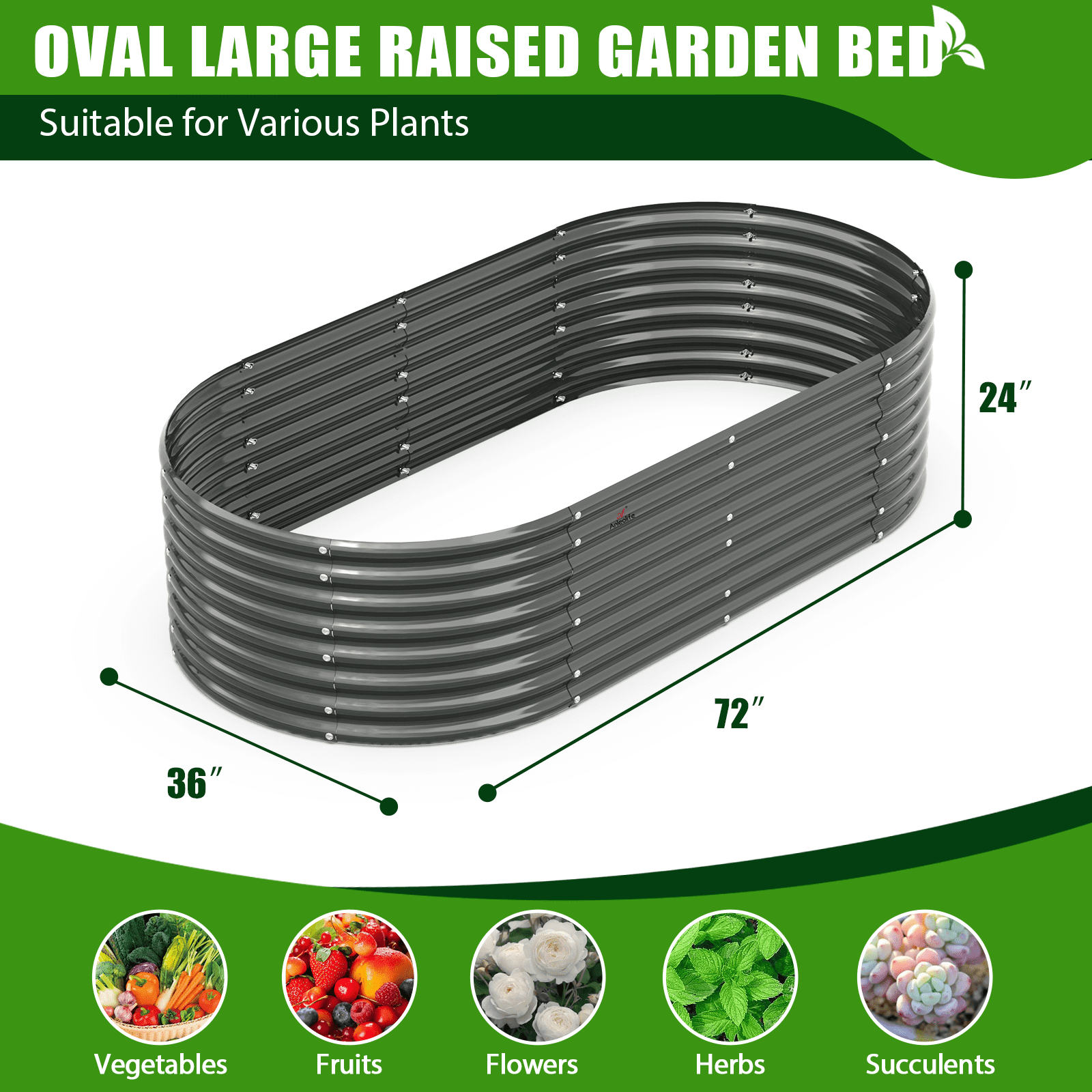 TRAMULL 6X3X2 ft Galvanized Raised Garden Bed, Oval Above Ground Modular Metal Planter Boxes Outdoor for Vegetables Flowers Herbs, Anti-Rust & Easy-Setup, Quartz Grey