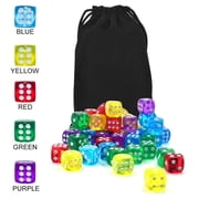 MUNDIDO 50 of Pack 14MM 6 Sided Dice Set Translucent Colors Dice, with Black Pouch for Board Game