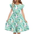 thumbnail image 2 of Momihoom Girls' Easter Bunny and Egg Print Ruffled Sleeve Tiered Dress - Festive A-Line Dress for Spring Celebrations, 2 of 7