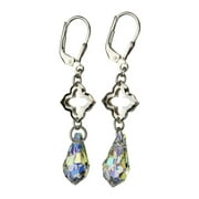 JOYFUL CREATIONS Sterling Silver Clover Link Leverback Earrings Aurora Borealis Teardrop Made with Swarovski Crystals