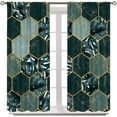 thumbnail image 2 of Marble Curtains, Marbles Hexagon Gold Green Texture Pattern Window Treatments, Rod Pocket Thermal Insulated Drapes 2 Panel Sets for Bedroom Living Room Kitchen, 55" W X 39" L, 2 of 8