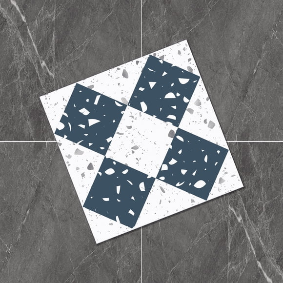 Zhuge Floor stickers self-adhesive living room floor beautification PVC tiles terrazzo texture anti slip decoration floor stickers waterproof (16 pieces, blue)