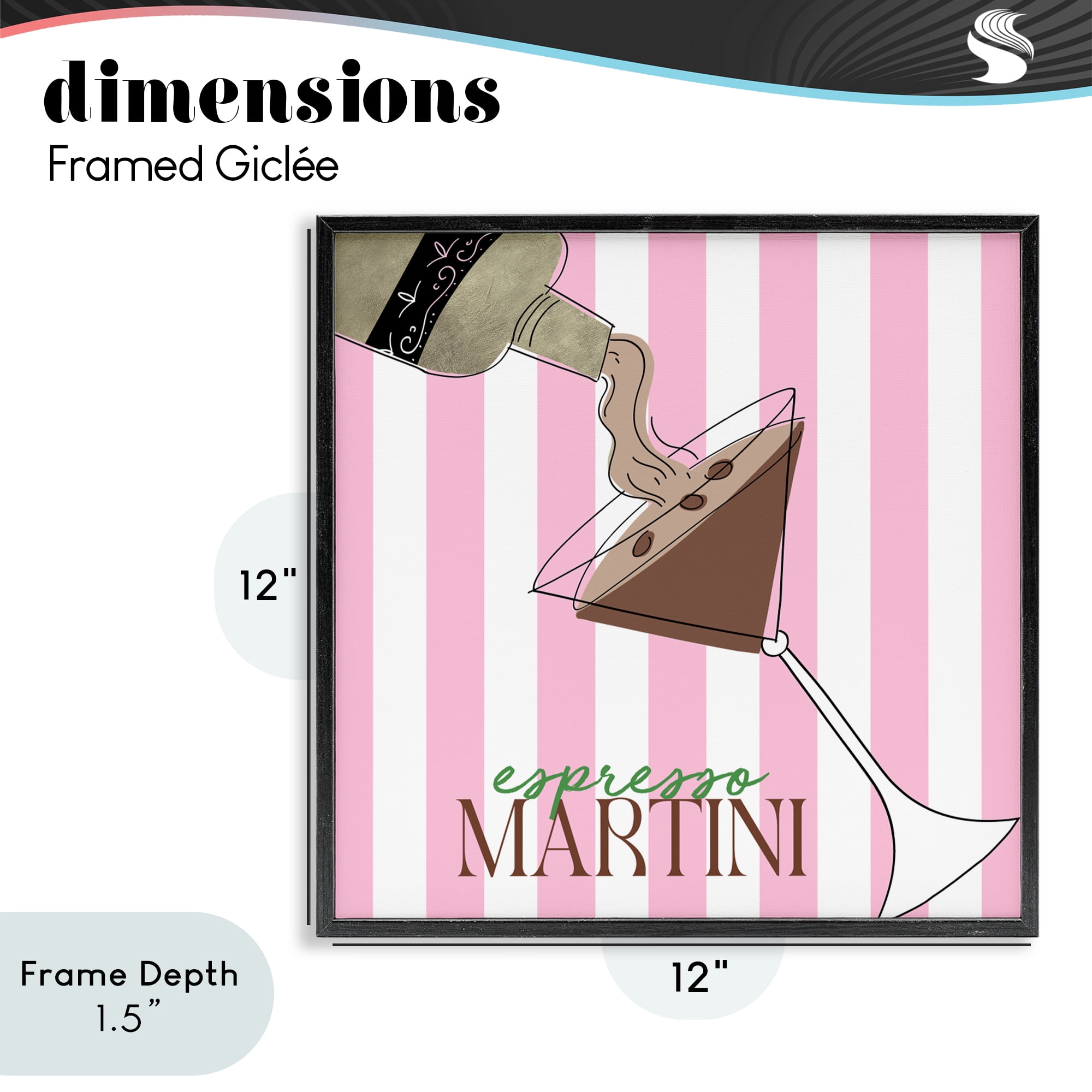 Stupell Industries Espresso Martini Pink Stripes Black Framed Giclee Art, design by Deidre Mosher
