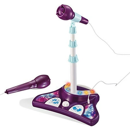 Kids Karaoke Machine with 2 Microphones & Adjustable Stand, Music Sing Along with Flashing Stage Lights and Pedals for Fun Musical